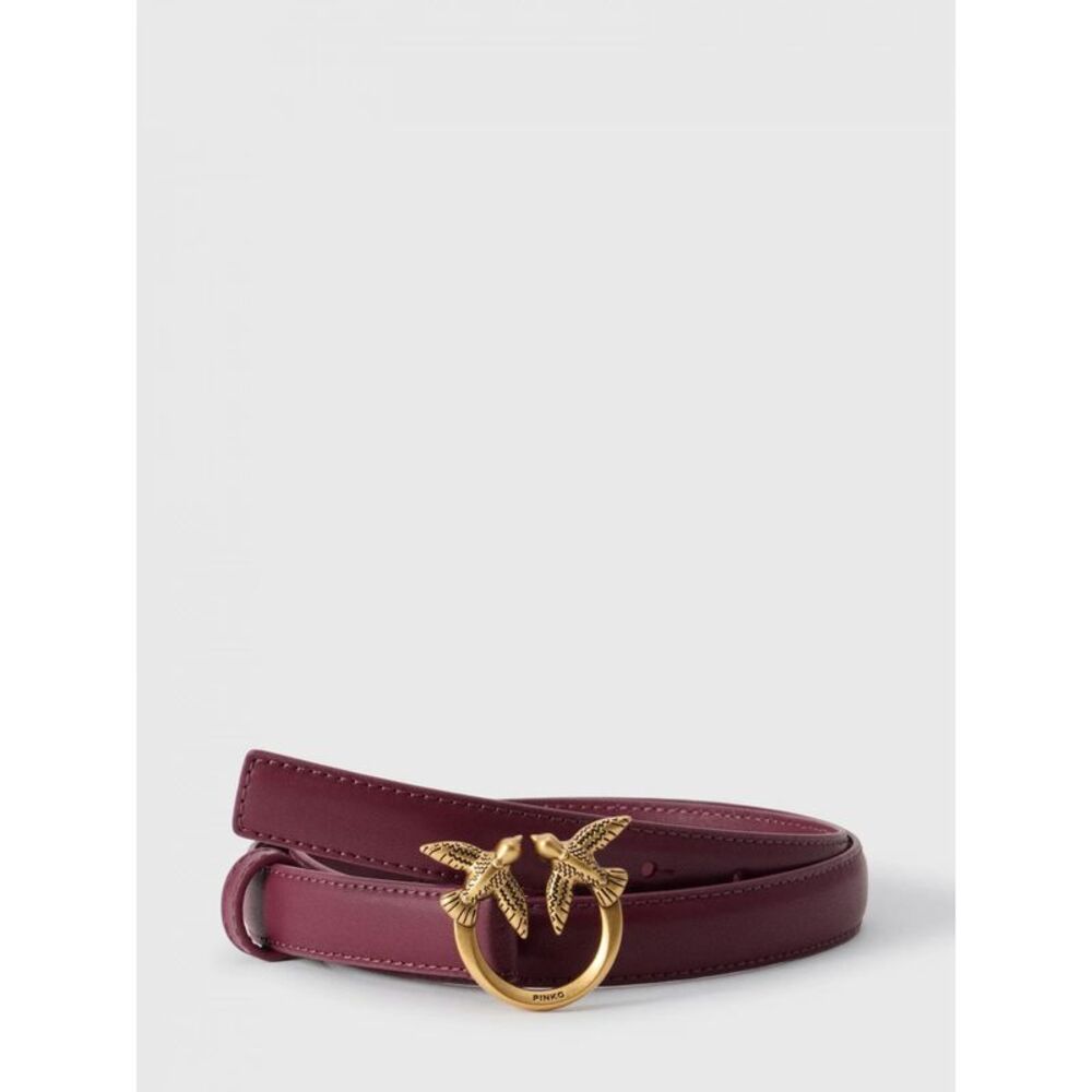 Pinko Women Love Birds Pinko Calfskin Leather Belt With Metal Monogram Buckle